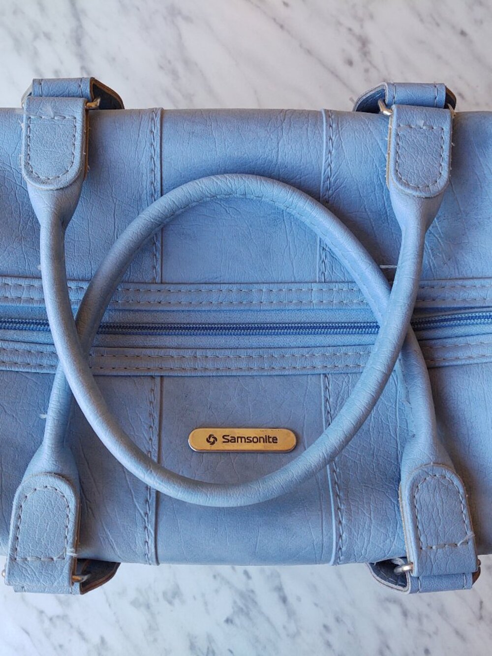 SAMSONITE BOSTON BAG POWDER BLUE FOOTED CARRY ON MAKE UP CASE LEATHER LIKE - Picture 2 of 16